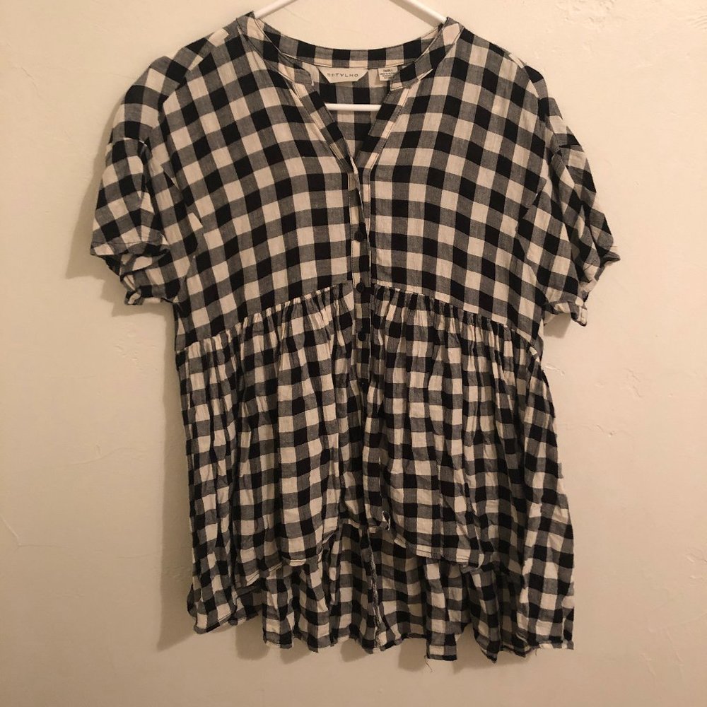 Buffalo Check Peplum Shirt (Hi Low Hem)